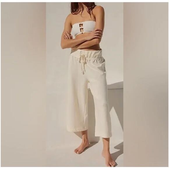 Free People Beach Essential Gaucho Cropped While Leg Pant Nilla Cream Women's S - Picture 1 of 12